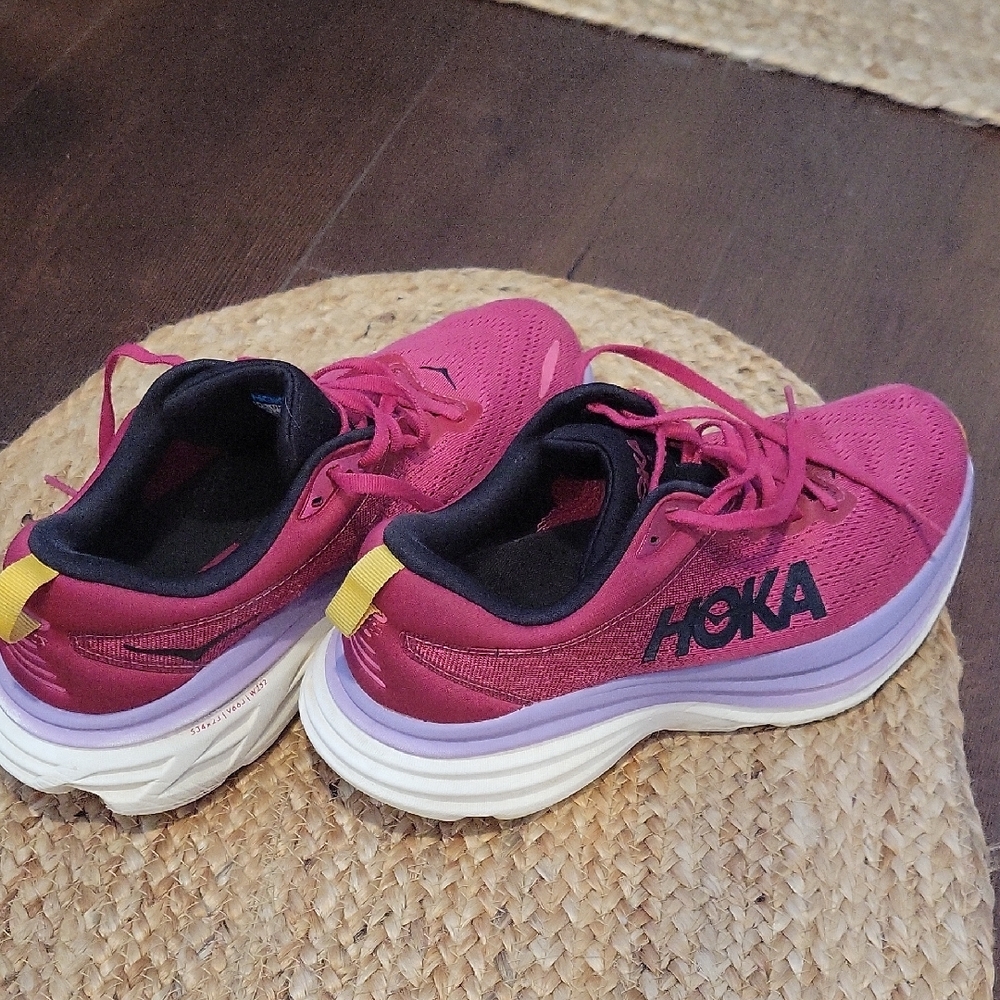 Hoka Women's Pink and Yellow Running Shoes - Picture 2 of 14